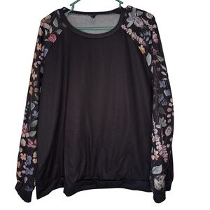 3/$20 Emery Rose Black Shirt with Floral Long Sleeves